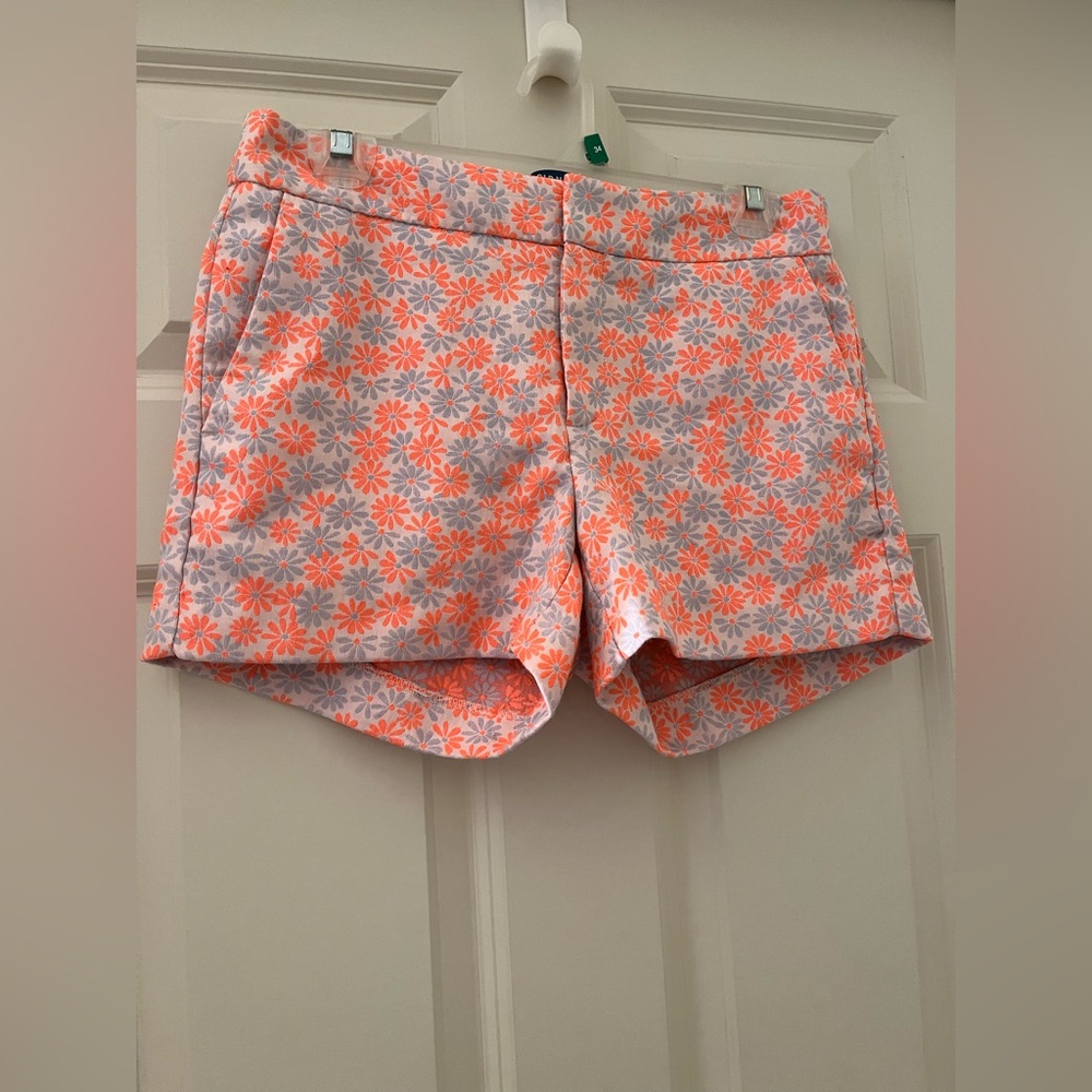 Women’s Banana Republic Hampton Fit Floral Shorts neon orange blue textured 4